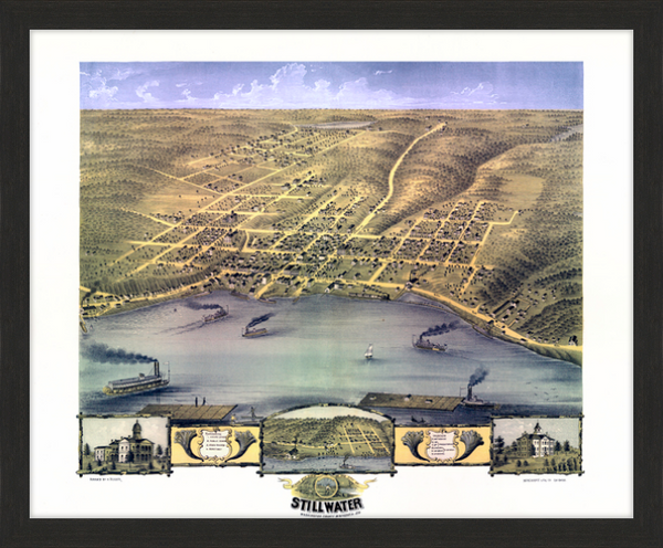 Bird's eye view of the city of Stillwater, Washington County, Minnesota 1870 Framed Print