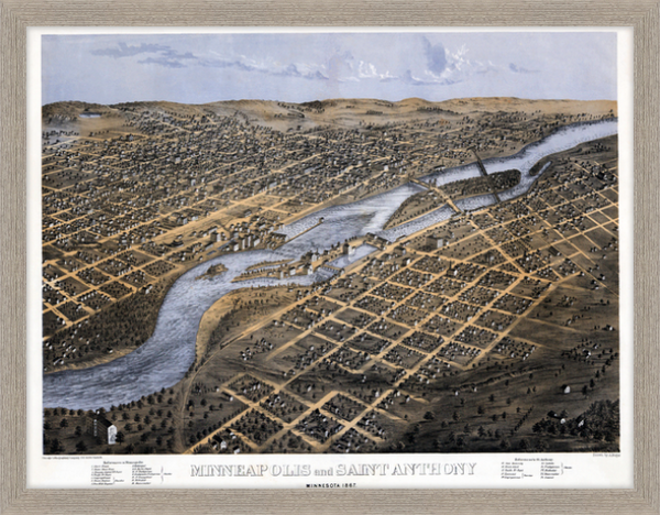 Minneapolis and Saint Anthony, Minnesota 1867 Framed Print
