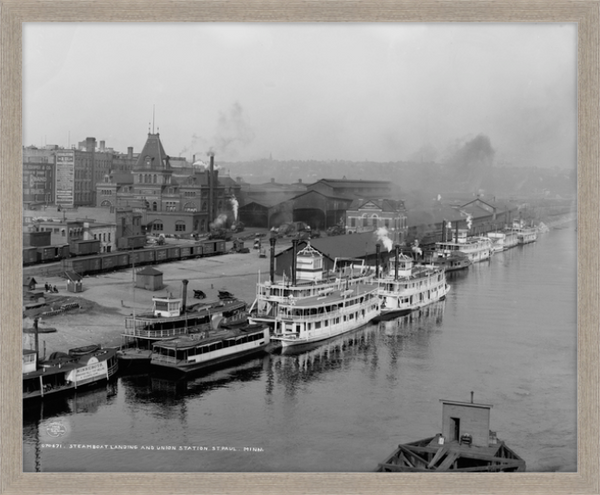 Steamboat Landing and Union Station, St. Paul, Minnesota, 1908 Custom Framed Print