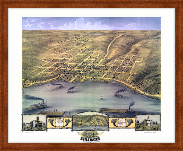 Bird's eye view of the city of Stillwater, Washington County, Minnesota 1870 Framed Print