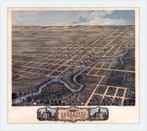 Birdseye view of Rochester, Minnesota, 1869