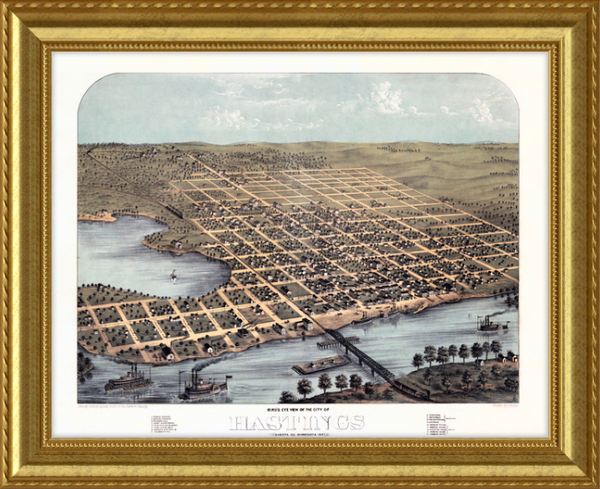 Birds-eye View of Hastings Minnesota 1867 Framed Print