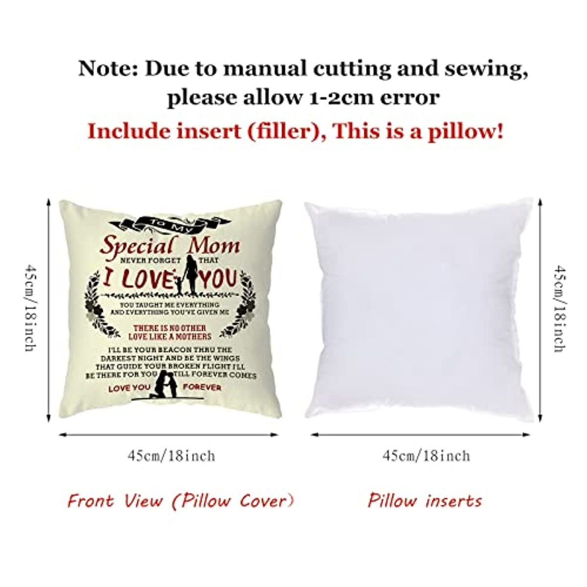 Gifts for My Special Mom Pillow Covers with Pillow Insert 18x18