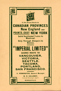 Soo Line Railroad Advertisement from 1900 Print