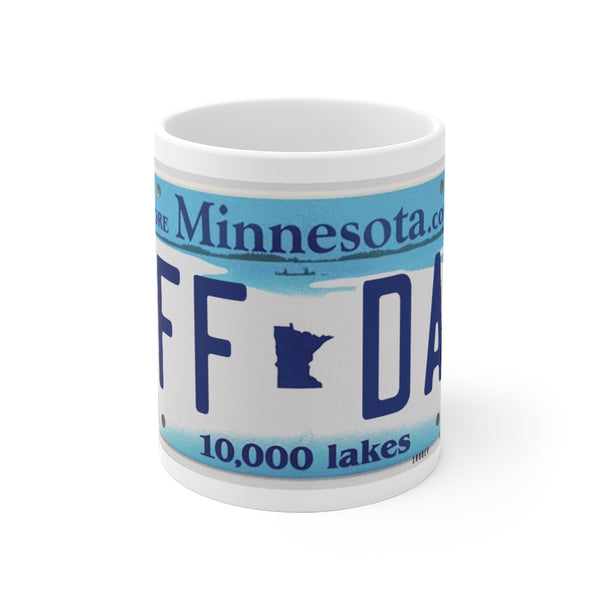 Uffda Minnesota License Plate White Ceramic Mug