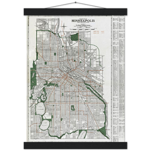 City of Minneapolis Minnesota 1921 Map Premium Matte Paper Poster & Hanger