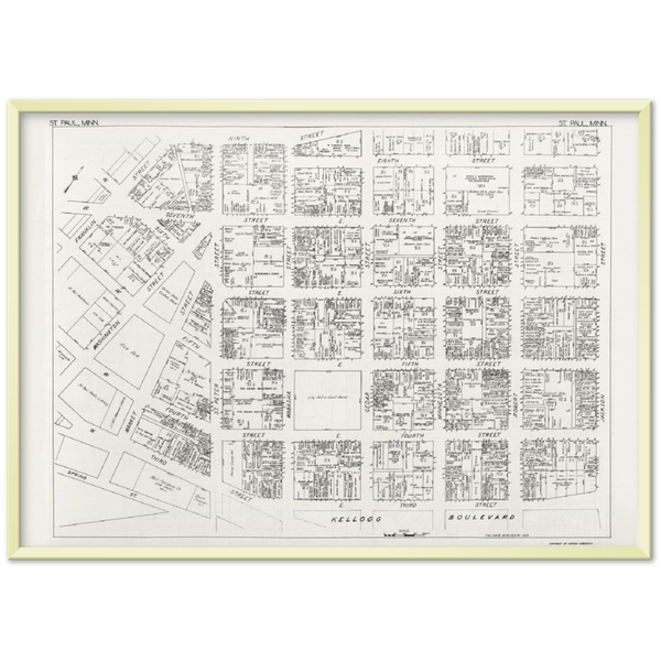 Downtown St. Paul Minnesota 1929 Map Archival Matte Paper Metal Framed Poster