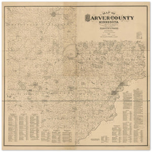 1880 Plat Map of Carver County Minnesota on Archival Matte Paper Poster
