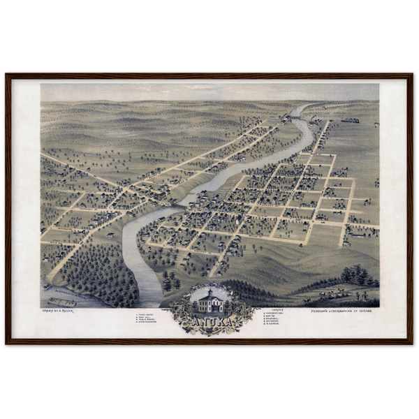 Bird's eye view of Anoka, Minnesota, 1869 Archival Matte Paper Wooden Framed Poster