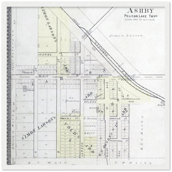 Plat map of Ashby, Minnesota, from 1900 Wooden Framed Poster