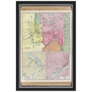 1897 Map of the Twin Cities Classic Matte Paper Wooden Framed Poster