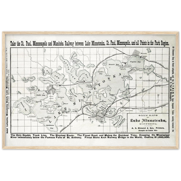 Lake Minnetonka Map, 1884 Wooden Framed Poster