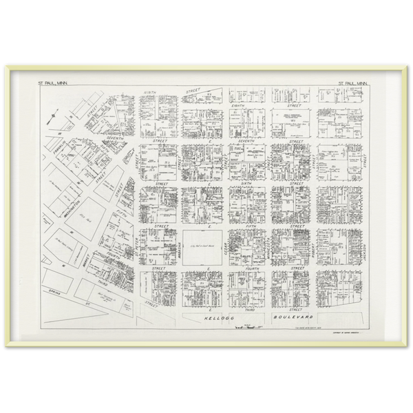 Downtown St. Paul Minnesota 1929 Map Archival Matte Paper Metal Framed Poster