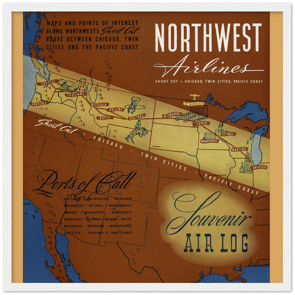 1939 Northwest Airlines Travel Log Classic Matte Paper Wooden Framed Poster