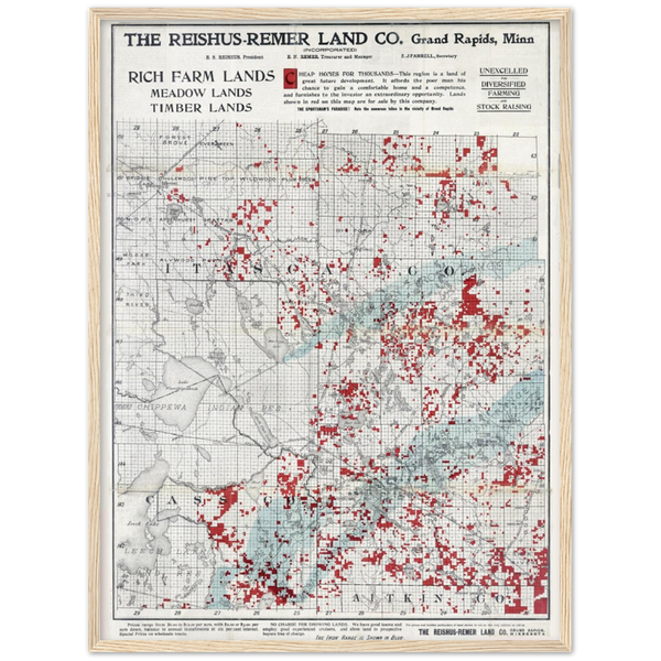 Reishus-Remer Land Company Land for Sale in/near Itasca County, 1908 Framed Poster