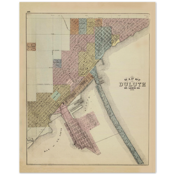 1874 Map of Duluth, Minnesota Archival Matte Paper Poster