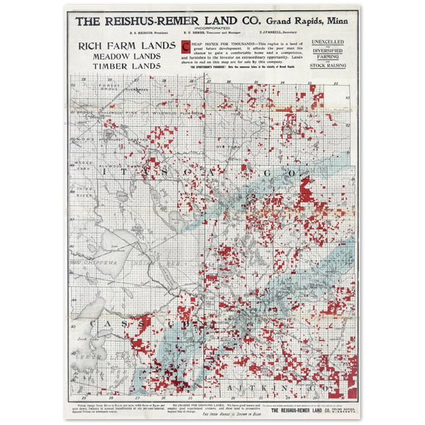 Reishus-Remer Land Company Land for Sale in/near Itasca County, 1908 Premium Matte Paper Poster