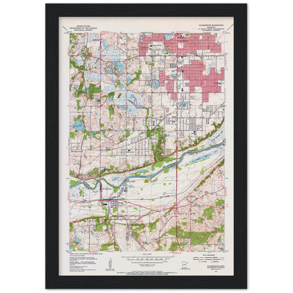 USGS Map of the Bloomington, Minnesota Area in 1954 Archival Matte Paper Wooden Framed Poster