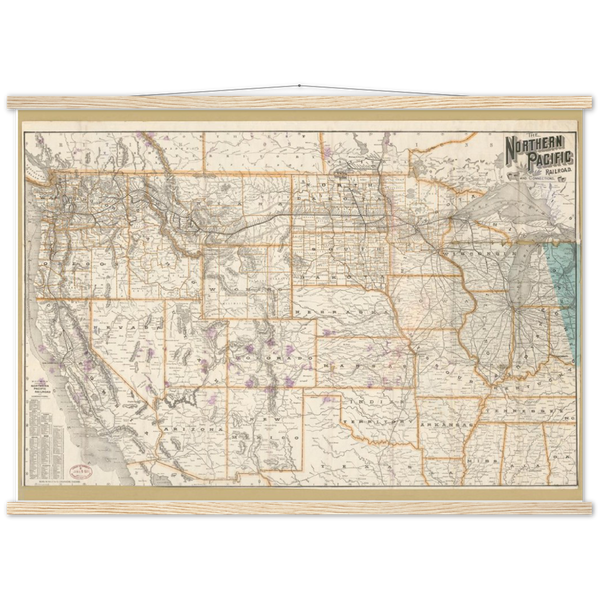 Northern Pacific Route Map 1891 Premium Matte Paper Poster & Hanger