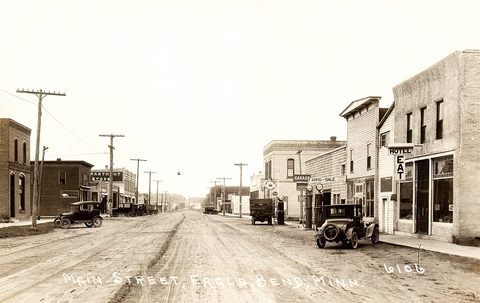 Main Street, Eagle Bend Minnesota, 1928, postcard reproduction