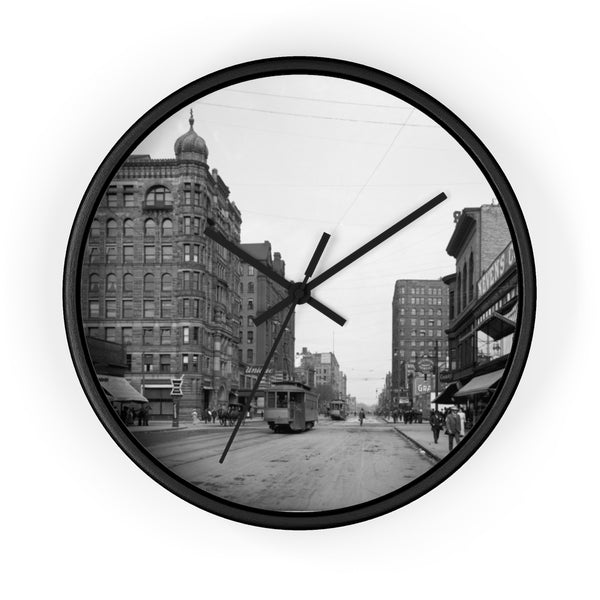 Hennepin Avenue in Downtown Minneapolis, Minnesota, 1908 Wall clock