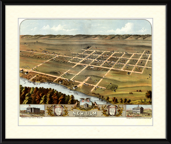 Birds-eye View of New Ulm Minnesota 1870 Framed Print