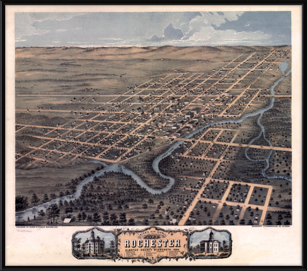 Birdseye view of Rochester, Minnesota, 1869
