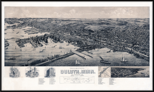 Perspective map of the city of Duluth, Minnesota, 1893 Framed Print