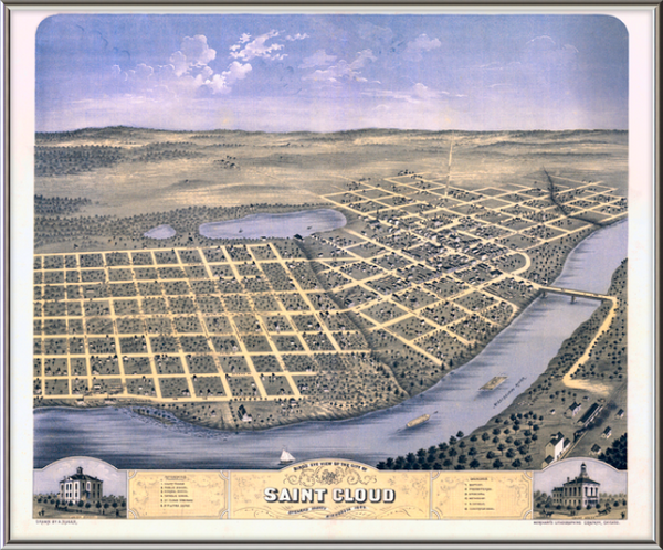 Birds-eye View of St. Cloud Minnesota 1869 Framed Print