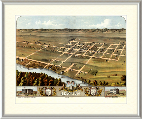 Birds-eye View of New Ulm Minnesota 1870 Framed Print