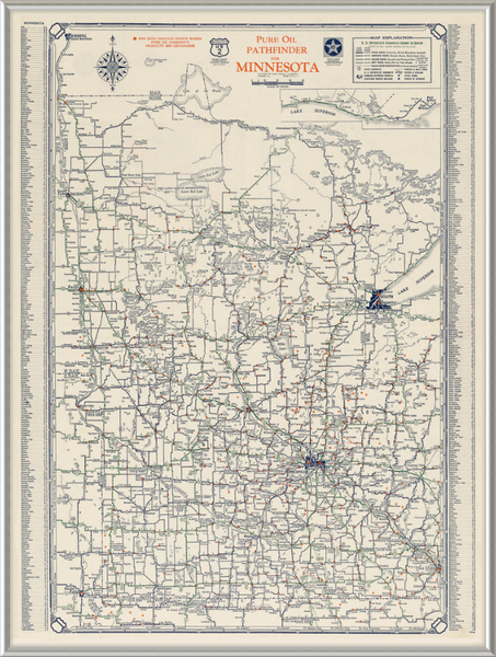 Pure Oil 1935 Minnesota Highway Map Framed Print