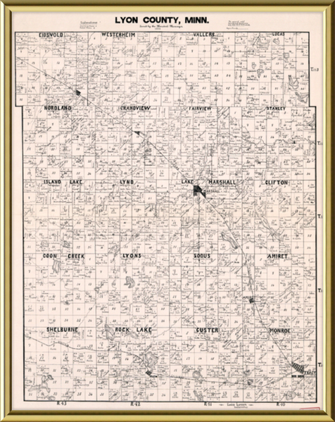 Lyon County Minnesota 1884 Plat Map Custom Framed Print