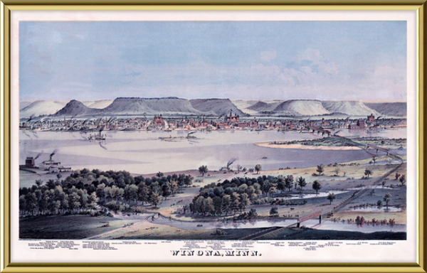 View of Winona Minnesota and the Mississippi River from Wisconsin, 1874, Framed Print