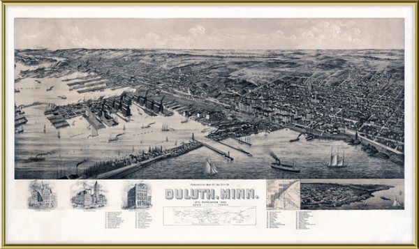 Perspective map of the city of Duluth, Minnesota, 1893 Framed Print