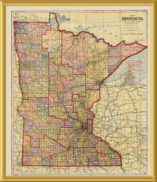 1920 State of Minnesota Map Print