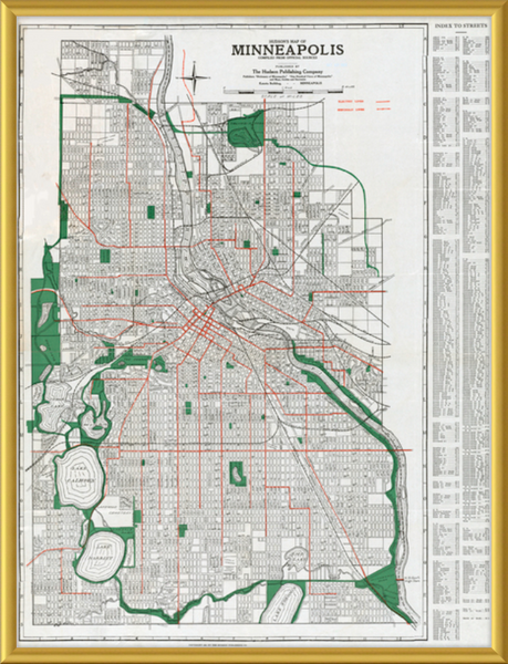 City of Minneapolis Minnesota 1921 Map Custom Framed Print