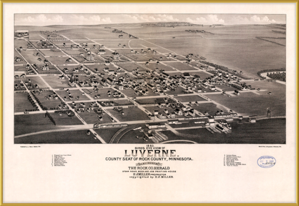 1883 Bird's-eye View of Luverne Minnesota Framed Print