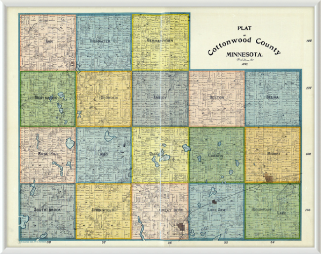 1898 Map of Cottonwood County Minnesota Framed Print