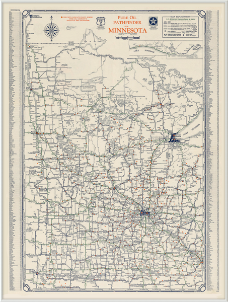 Pure Oil 1935 Minnesota Highway Map Framed Print