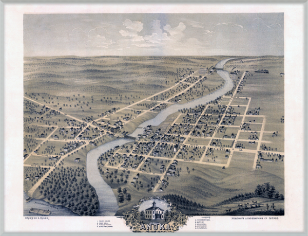 Bird's eye view of Anoka, Minnesota, 1869