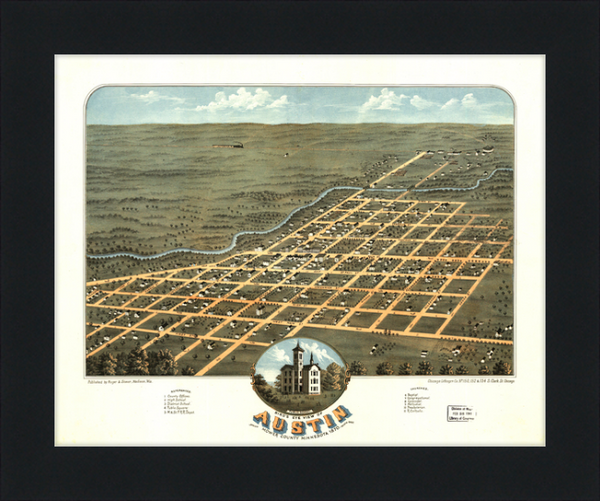 Bird's eye view of Austin, Mower County, Minnesota 1870