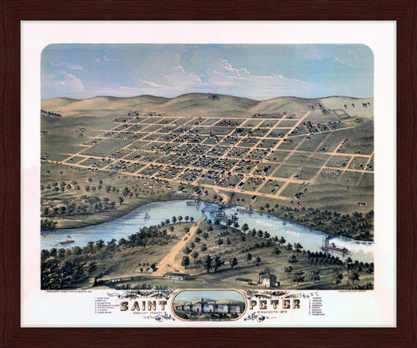 Bird's eye view of the city of St. Peter, Minnesota 1870 Framed Print