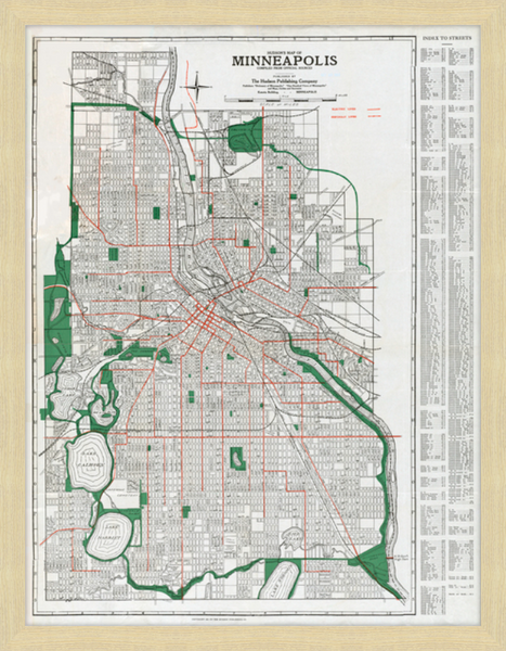 City of Minneapolis Minnesota 1921 Map Custom Framed Print