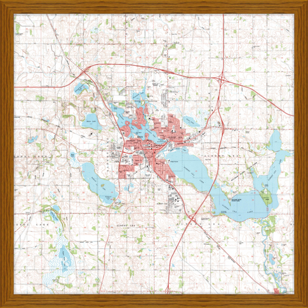 Topographical Map of the Albert Lea Minnesota Area 1982 Framed Print
