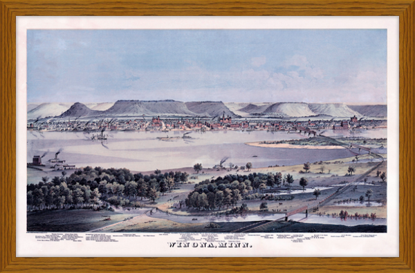 View of Winona Minnesota and the Mississippi River from Wisconsin, 1874, Framed Print