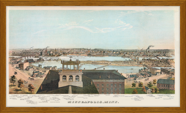 1874 Birds-eye View of Minneapolis Minnesota Framed Print