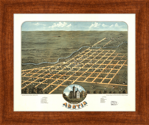 Bird's eye view of Austin, Mower County, Minnesota 1870