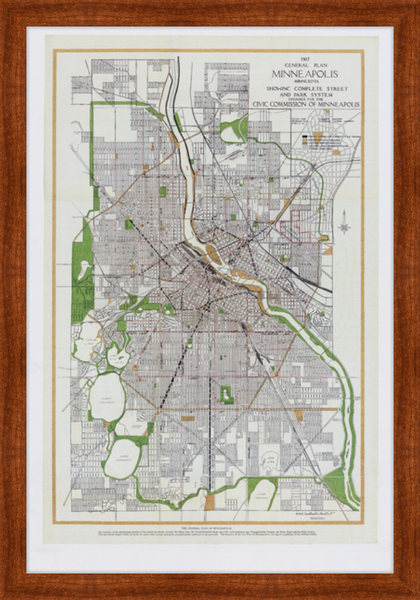 City of Minneapolis Master Plan, 1917 Framed Print