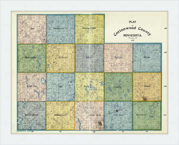 1898 Map of Cottonwood County Minnesota Framed Print