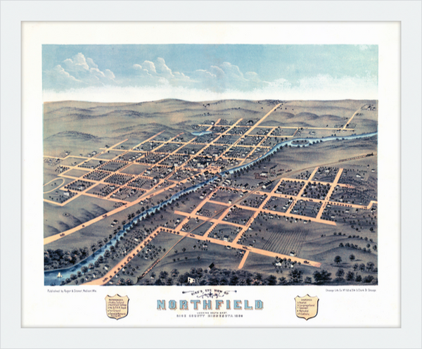 Birds-eye View of Northfield Minnesota 1870 Framed Print